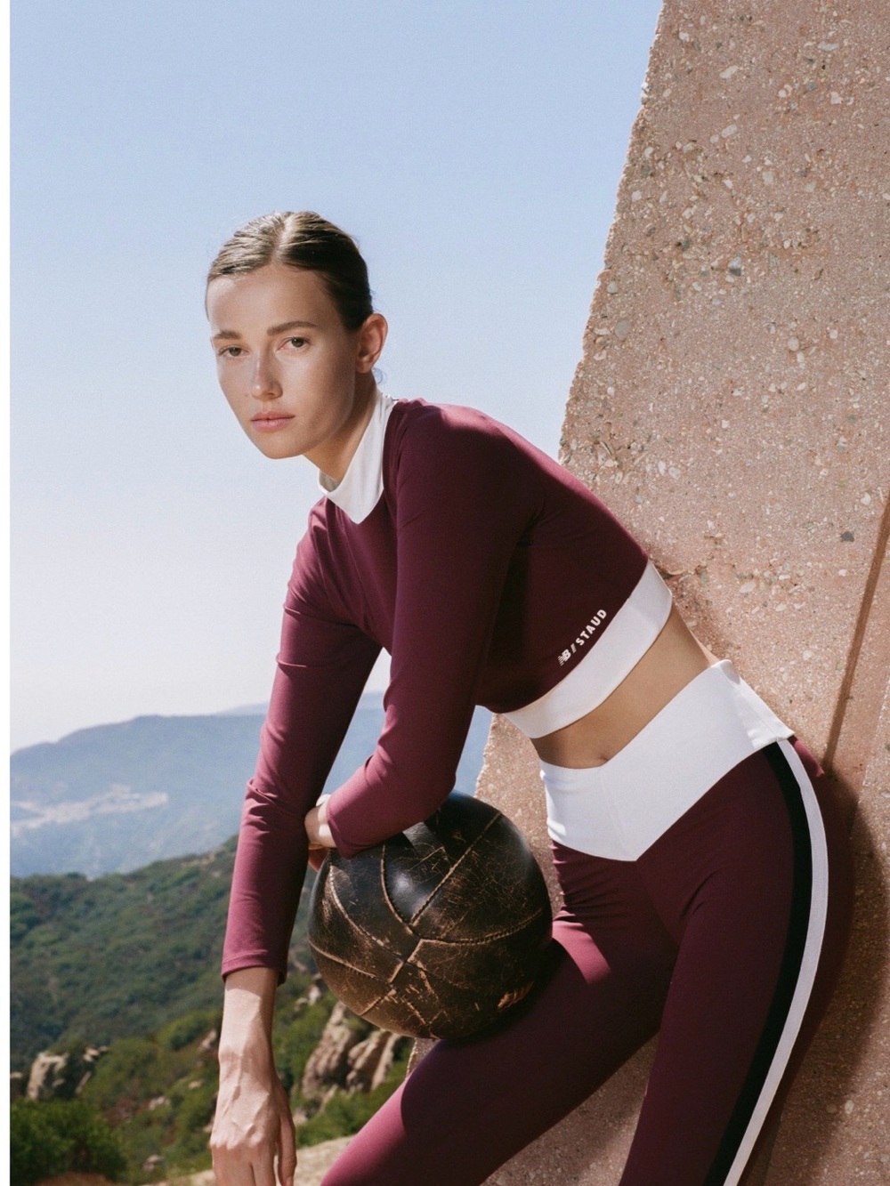 Staud x New Balance Cropped Striped Stretch Top (Red/Bordeaux) S EUC
